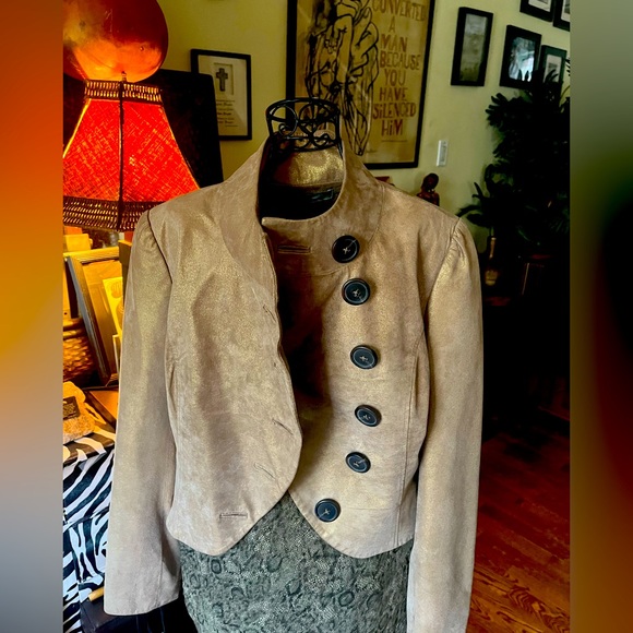 Lulu & Veronica Burnished Gold Metallic Leather Cropped Jacket Small - Picture 4 of 10